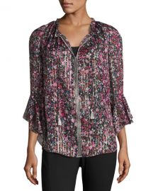 elie tahari Venisia Floral-Print Plisse Blouse at Neiman Marcus